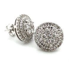 10l White Gold Diamond Cluster Earrings Round Two Tier 140004 1
