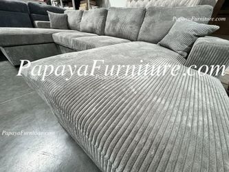 NEW LARGE LIGHT GREY DOUBLE CHAISE U SHAPE Sectional Sofa Couch and TWO Chaise Set Lounger Lounge Ashley Style Designer Discount Gray Black Clearance