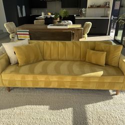 Yellow Velour Couch, Perfect Condition