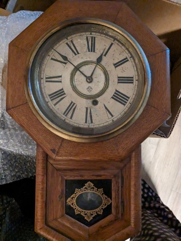 Antique Ansonia Schoolhouse Timepiece Regulator Wall Clock