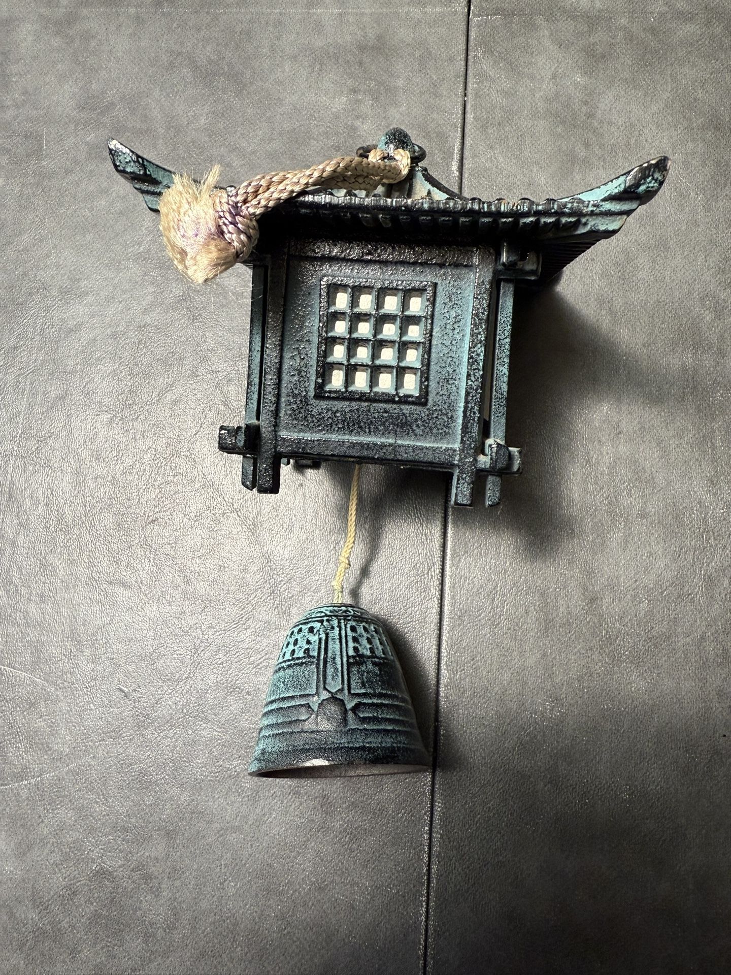 Vintage Japanese Lucky Charm Furin Iron Wind Chime Pagoda w/Steel Bell