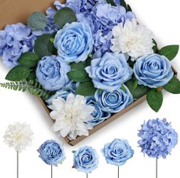 Scawim Artificial Flowers Combo Set, Fake Silk Flowers - Blue