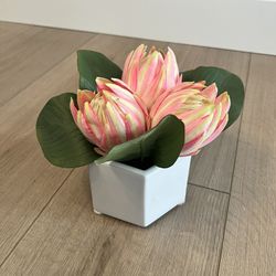 11” Wide Artificial Flower Succulent Plant  w/ White Ceramic Planter