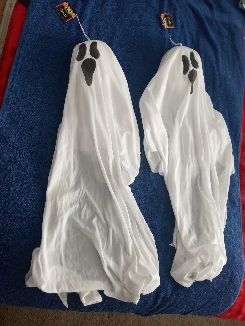 TWO 34 INCH STYROFOAM & CLOTH HALLOWEEN GHOSTS 
