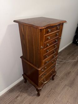 Vintage Wood Highboy Dresser & Jewelry Chest – 9 Drawers
