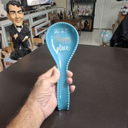 Ceramic Spoon Rest Saying "This Is My Happy Place" 10" Long