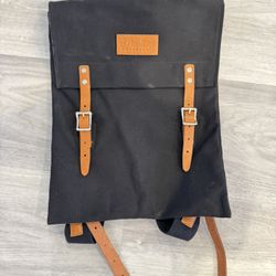 Indian Motorcycle Black Canvas Leather Backpack Book Gear Travel Bag