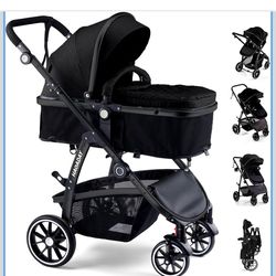 Hagaday Baby Stroller, 2-in-1 Reversible Toddler Seat with Lie-Flat Mode