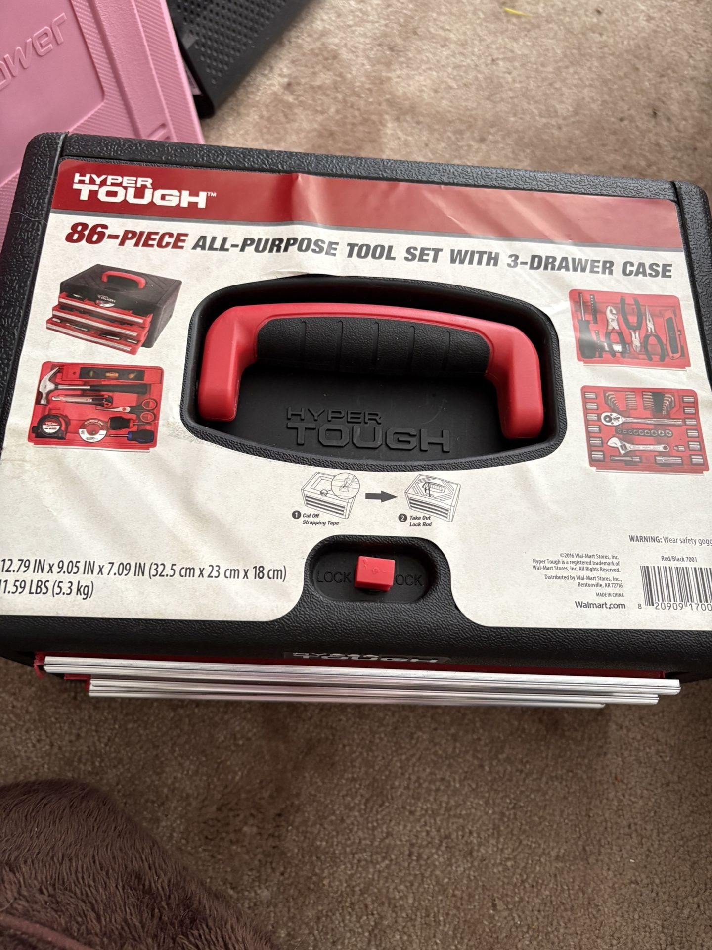Hyper Tough 86 Piece Tool Set In A Three Tier Tool Box.