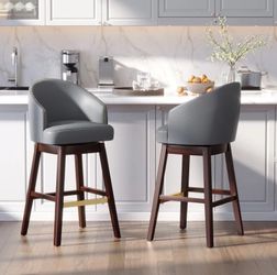 Modern Swivel Bar Stools, Solid Wood, Counter Height, Set of 2, Navy Blue