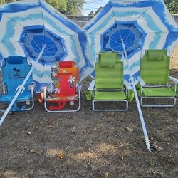 beach  chairs and  umbrellas 