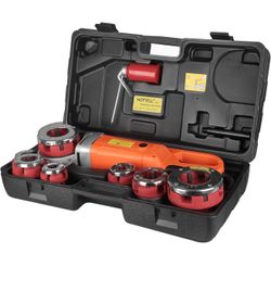 Electric Pipe Threader, Upgraded Pipe Threading Machine Uses Pure Copper Motor, Portable Handheld NPT Threader Kit with 6 HSS Dies 1/2"-2"