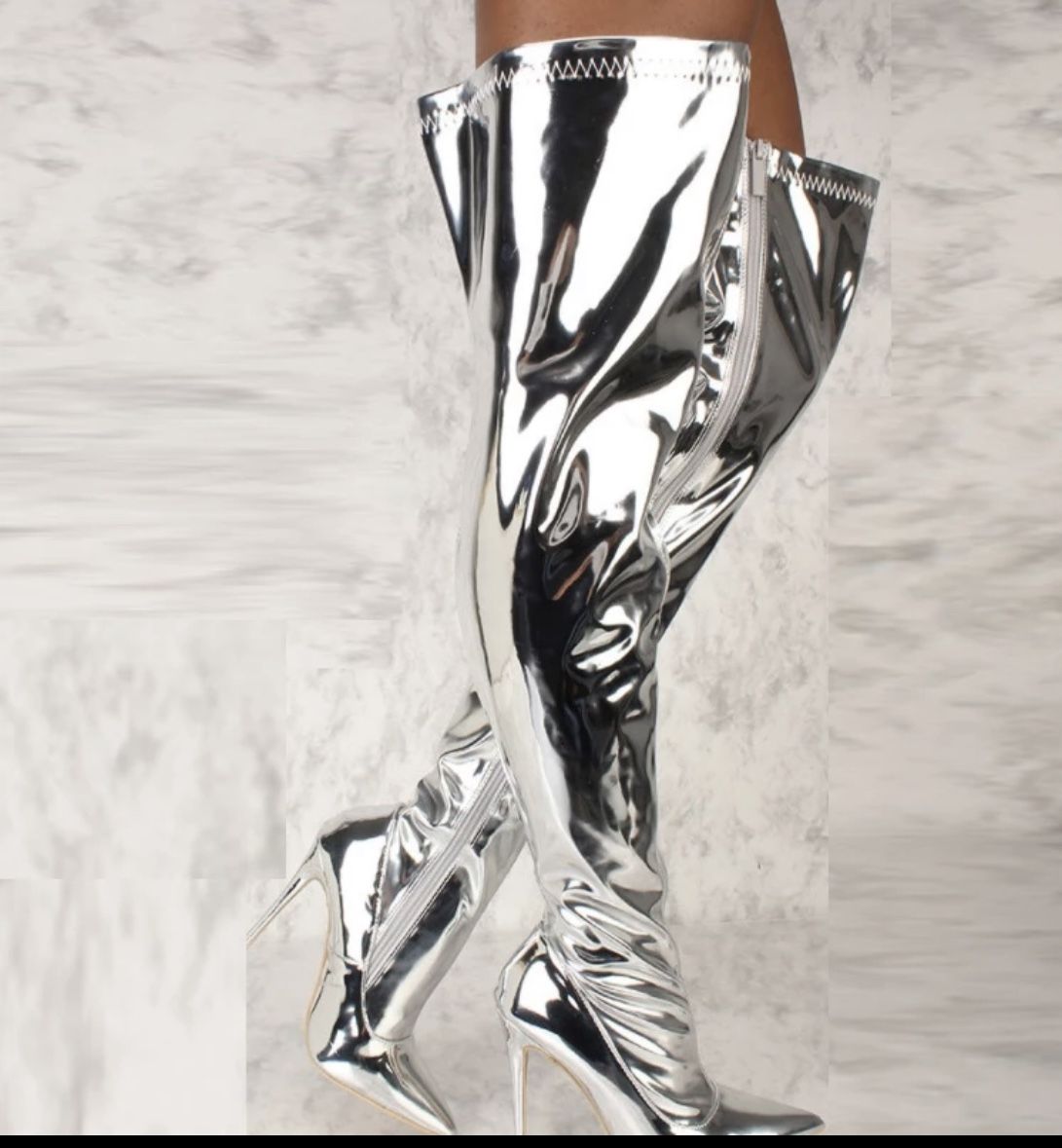 Silver Thigh Boots