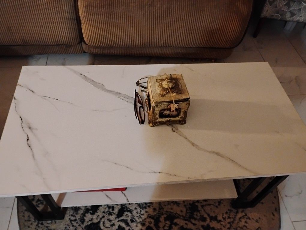 Coffee Table . Metal Frame And Faux Marble Top.