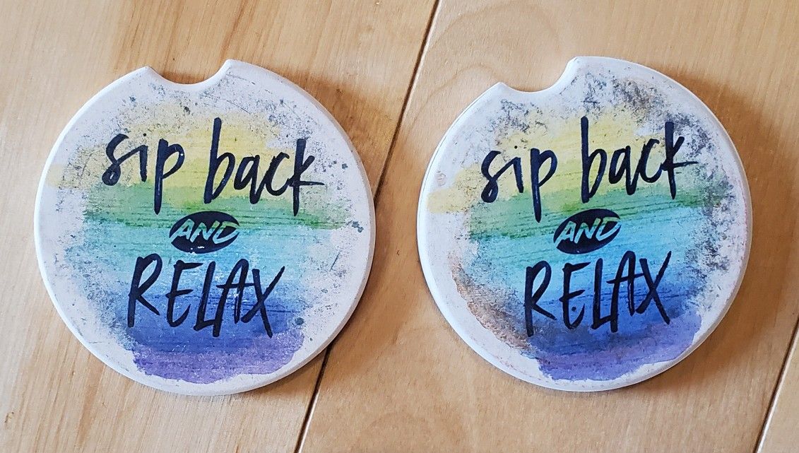 'Sip Back and Relax ' Stone Car Cup Coasters