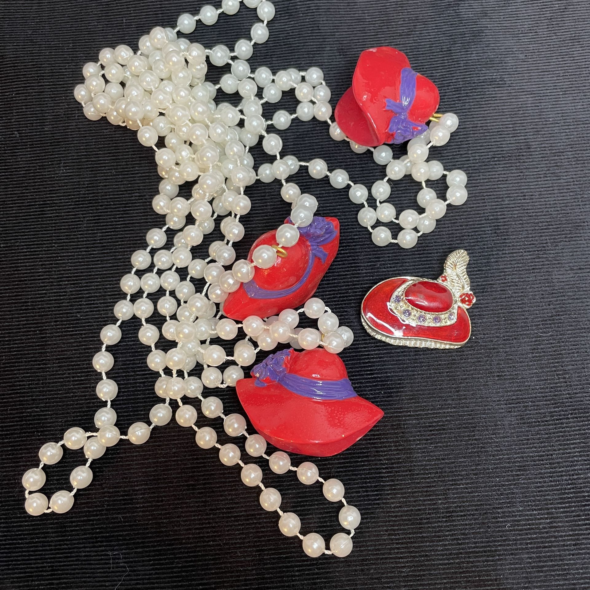 Red Hat Society Necklace And Brooch