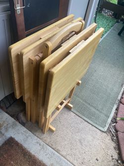Set of 4 small folding wooden tables