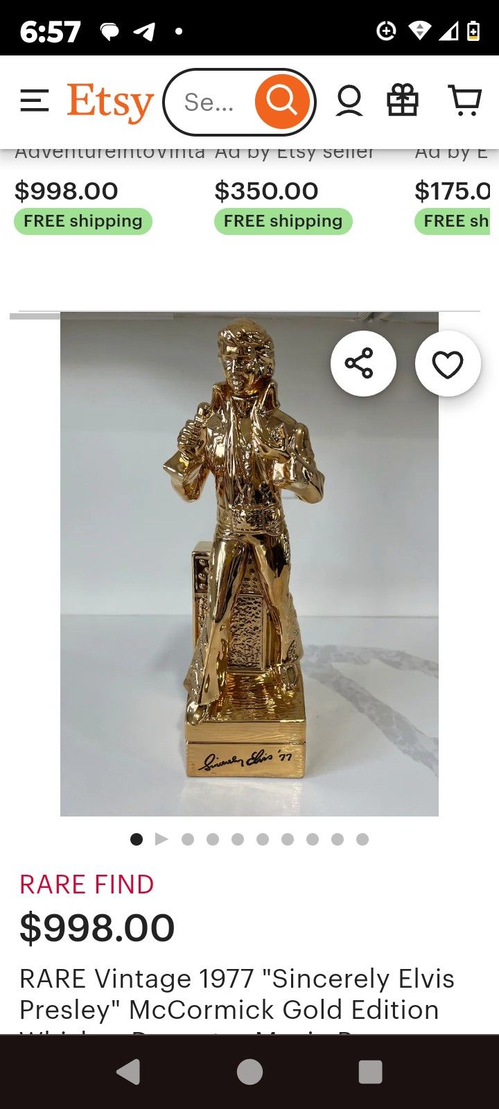 1977 Gold Elvis Whisky Decanntor