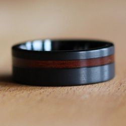 Tungsten And redwood Men's Wedding Ring 