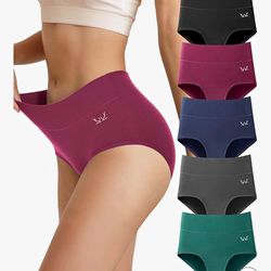 Saliryj Women's Cotton Underwear High Waisted Underwear Soft Briefs Full Coverage Ladies Panties 5 Pack(Regular & Plus Size
