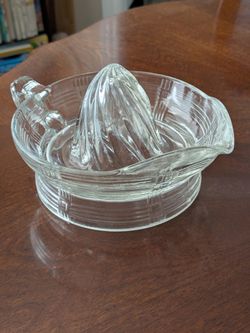 Vintage Hazel Atlas Glass Juicer~Criss Cross Pattern, Clear Glass Citrus Reamer~  Art Deco