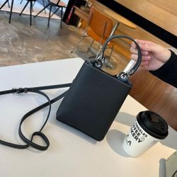 1pc Women's Genuine Leather Crossbody Bag with Mini Bucket Handbag - Mini Bucket Design, Genuine Leather Tone or Contrasting Color, Spacious & Durable