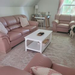 REAL LEATHER COUCH SET (3 PIECE - LIGHT PINK)