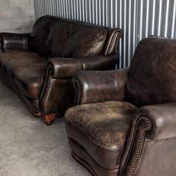 Rustic Brown Leather Sofa And Loveseat