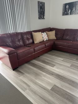 Burgundy Leather L-Shaped Sectional Sofa