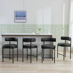 1827d  Counter Height Bar Stools Set of 4, 24'' Faux Leather Bar Stools with Back, Mid-Century Modern Bar Chairs for Kitchen Island, Dining Room, Vega