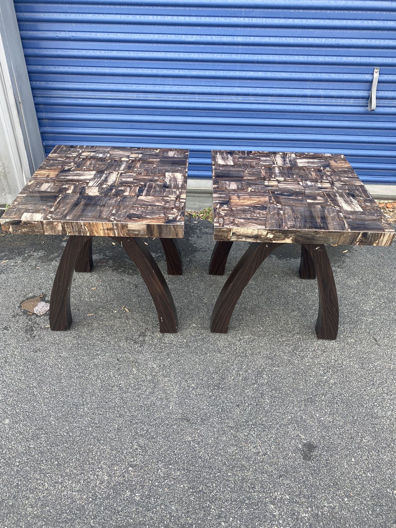 Two Faux Marble End Tables Nightstands