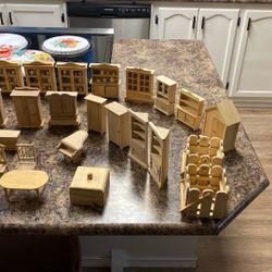 62-pieces Unpainted Miniature Doll House Furniture 