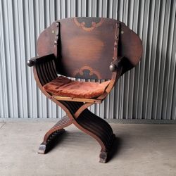 Antique Walnut c1900 Monk's Chair Savonarola Curule Table 