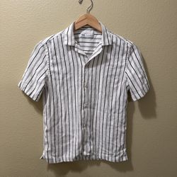 Men’s Small ZARA White Black Striped Casual Button Up Short Sleeve Shirt