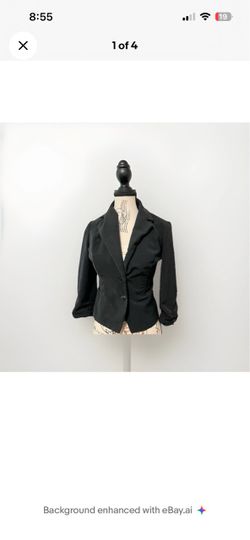 Vintage Y2K Black Blazer Jacket Fitted Ruched Sleeve Office Siren Goth Size 4