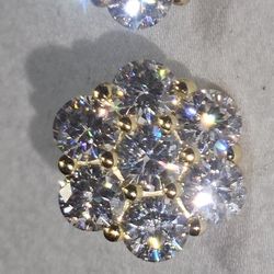 Gold Over 925 Sterling Silver Flower Earrings With Genuine Moissanite 7 Carats Pair 3.5 Carats Each 