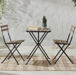 Folding Patio Bistro Set – 3-Piece Acacia Wood and Steel Café Table and Chairs