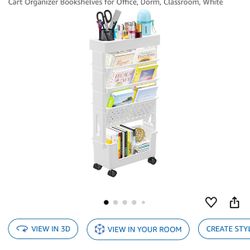 5 Tier Book Rack Storage Bookshelf, Mobile Bookshelf with Wheels, Movable Unique Bookcase Small Rolling Bookshelf, Mobile Book Cart Organizer Bookshel