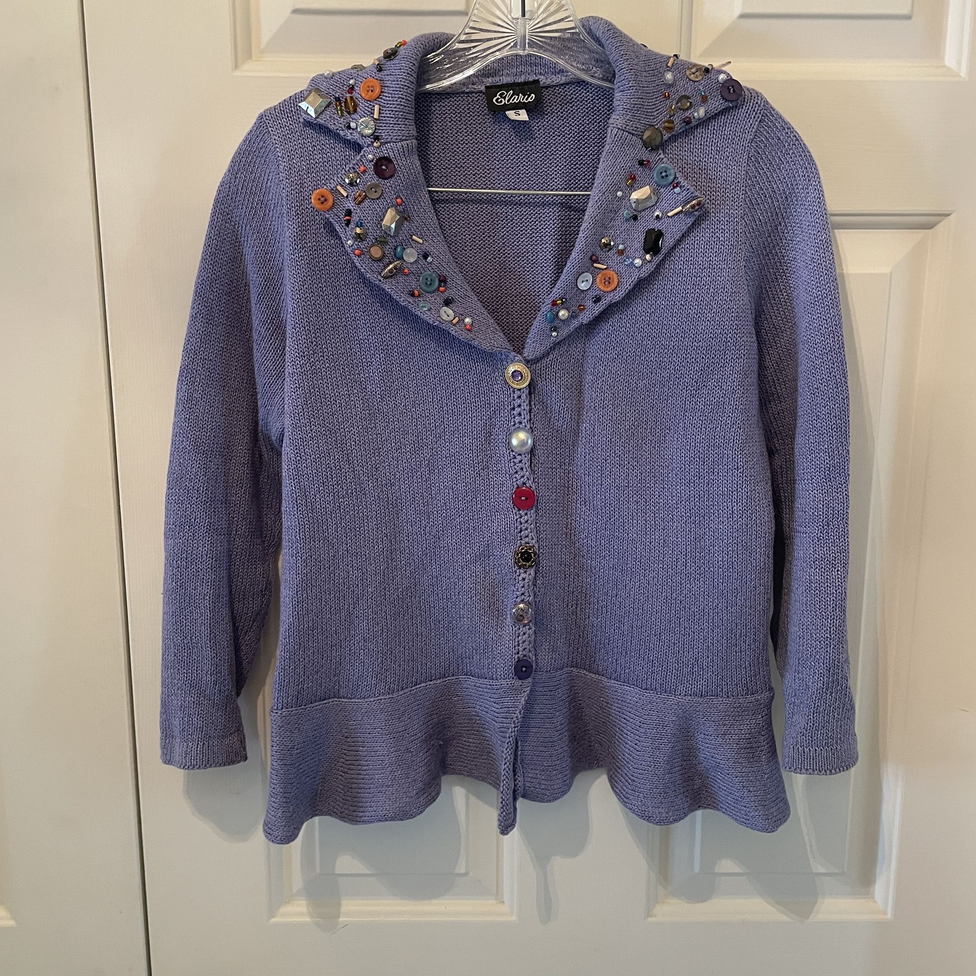 Elaris- Small-Lavender Womens Knit sweater-embellished collar- Cardigan