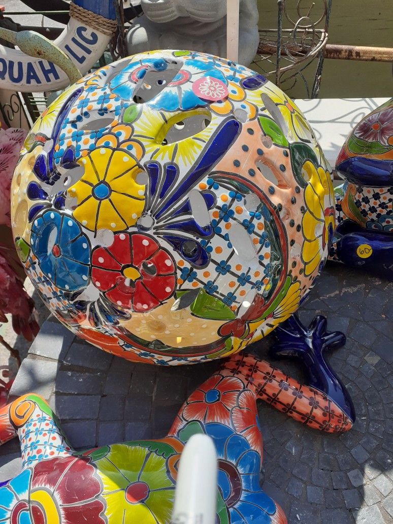 Large Colorful Mexican Talavera Garden Sphere