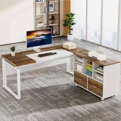 Tribesigns L-Shaped Executive Desk with Reversible File Cabinet