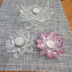 Crystal Glass Lotus Flower Candle Holder