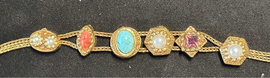 Vintage Signed Goldette NY Multi-Stone Slide Bracelet