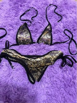 New Small black gold bikini swimsuit y2k goth emo festivalrave dance low rise