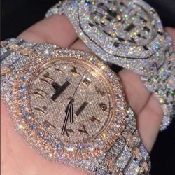Ultimate Iced Out Moissanite AP Style Watch - Two-Tone Rose Gold/Silver
