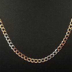 14Kt Tri Color 16” Hollow Cuban Necklace 4.30g 3.5mm 187056