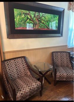 Sold as a lot of 2 large armchairs & a small table. Price to move…CHEAP!
