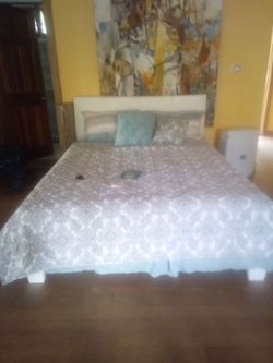 Full Bed Frame with White Headboard