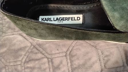 Karl Lagerfeld green and black bow suede vintage platform loafers size 7.5