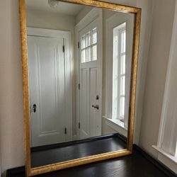 Italian Large Gold Gilded Giltwood Solid Wood Framed Wall Hanging Mirror